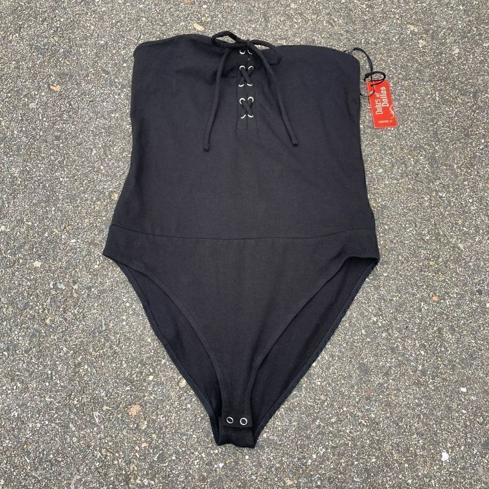 Forever 21 “Dukes of Dallas” Black Lace Up Strapless Bodysuit, Large Juniors NWT
